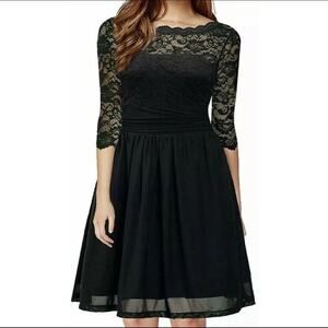 DILANNI Black Lace Ruched Waist Party Dress Size 1X